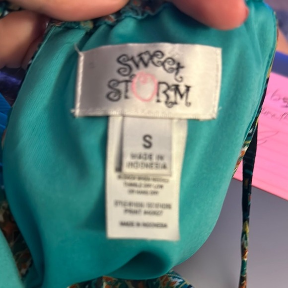 Boho Maxi Dress Teal Green Brown Sleeveless‎ Summer Casual - Picture 8 of 8